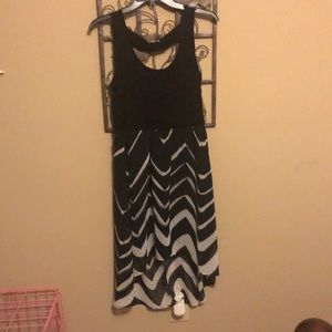 High low black and white chevron dress